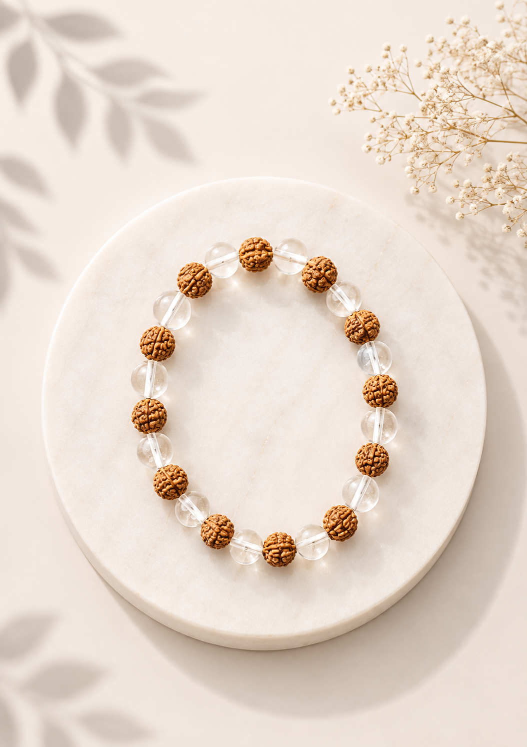 Clear Quartz And Rudraksha Bracelet
